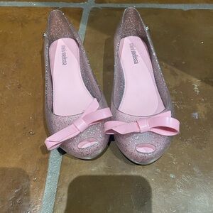 Mini Melissa Sparkling Pink Flats with Bow peep toe size 1